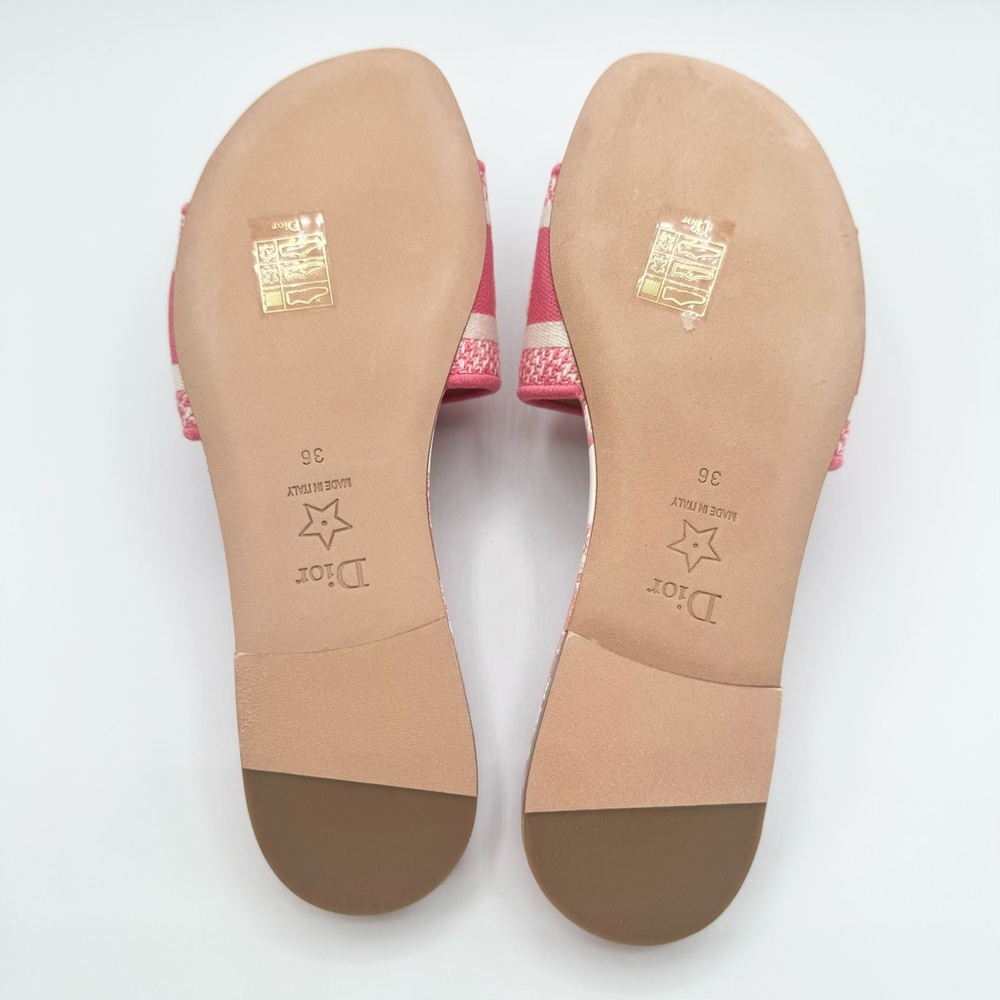 NEW Dior Pink White Dway Toile Embroidered Canvas Flat Slide Sandals Shoes - Picture 4 of 9